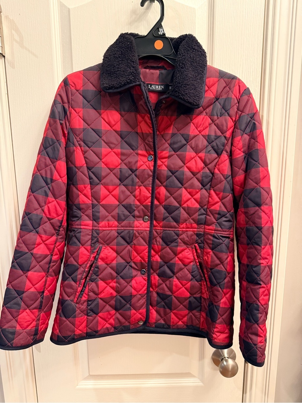 Lauren Ralph Lauren Red/ black buffalo plaid Quilted Jacket with Faux-Fur Collar